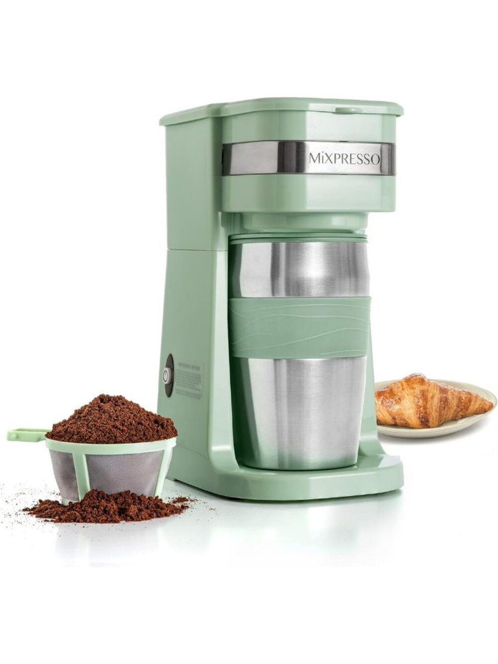 Single Serve Coffee Maker with 14oz Travel Mug - Compact & Portable Green Design